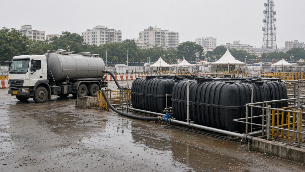 Temporary festival wastewater collection and tanker management system