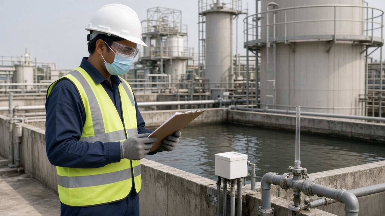 Environmental engineer conducting an industrial environmental compliance audit