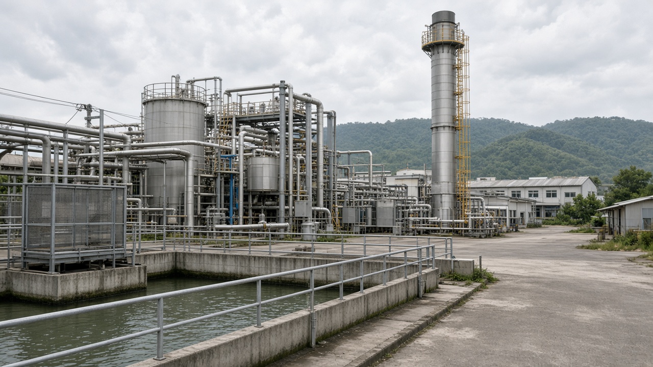 Operating industrial plant with commissioned treatment units and stack monitoring